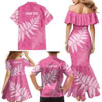 New Zealand Lawn Bowls Breast Cancer Personalized Family Matching Mermaid Dress and Hawaiian Shirt Wrap-Around Silver Fern - Polynesian Pride