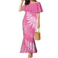 New Zealand Lawn Bowls Breast Cancer Personalized Family Matching Mermaid Dress and Hawaiian Shirt Wrap-Around Silver Fern - Polynesian Pride