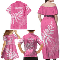 New Zealand Lawn Bowls Breast Cancer Personalized Family Matching Off Shoulder Maxi Dress and Hawaiian Shirt Wrap-Around Silver Fern - Polynesian Pride