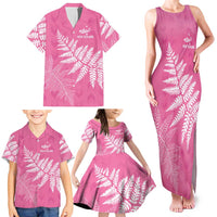 New Zealand Lawn Bowls Breast Cancer Personalized Family Matching Tank Maxi Dress and Hawaiian Shirt Wrap-Around Silver Fern - Polynesian Pride