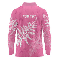 New Zealand Lawn Bowls Breast Cancer Personalized Long Sleeve Polo Shirt Wrap-Around Silver Fern - Polynesian Pride