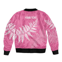 New Zealand Lawn Bowls Breast Cancer Personalized Sleeve Zip Bomber Jacket Wrap-Around Silver Fern - Polynesian Pride