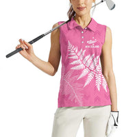 New Zealand Lawn Bowls Breast Cancer Personalized Women Sleeveless Polo Shirt Wrap-Around Silver Fern - Polynesian Pride