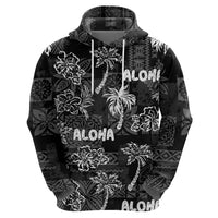 Aloha Vintage Quilt Zip Hoodie Hawaiian Seamless - Black LT7 - Polynesian Pride