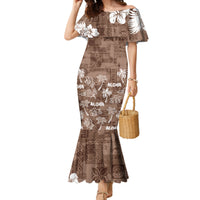 Aloha Vintage Quilt Family Matching Mermaid Dress and Hawaiian Shirt Hawaiian Seamless - Brown LT7 Mom's Dress Brown - Polynesian Pride