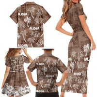 Aloha Vintage Quilt Family Matching Short Sleeve Bodycon Dress and Hawaiian Shirt Hawaiian Seamless - Brown LT7 - Polynesian Pride