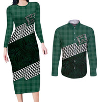 Rainbow Warriors Hawaii Personalized Palaka Couples Matching Long Sleeve Bodycon Dress and Long Sleeve Button Shirt LT7 Green - Polynesian Pride