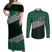 Rainbow Warriors Hawaii Personalized Palaka Couples Matching Off Shoulder Maxi Dress and Long Sleeve Button Shirt LT7 Green - Polynesian Pride