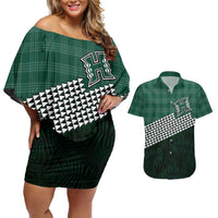 Rainbow Warriors Hawaii Personalized Palaka Couples Matching Off Shoulder Short Dress and Hawaiian Shirt LT7 Green - Polynesian Pride