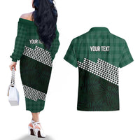 Rainbow Warriors Hawaii Personalized Palaka Couples Matching Off The Shoulder Long Sleeve Dress and Hawaiian Shirt LT7 - Polynesian Pride
