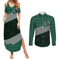 Rainbow Warriors Hawaii Personalized Palaka Couples Matching Summer Maxi Dress and Long Sleeve Button Shirt LT7 Green - Polynesian Pride