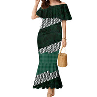 Rainbow Warriors Hawaii Personalized Palaka Family Matching Mermaid Dress and Hawaiian Shirt LT7 Mom's Dress Green - Polynesian Pride