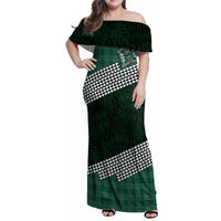 Rainbow Warriors Hawaii Personalized Palaka Family Matching Off Shoulder Maxi Dress and Hawaiian Shirt LT7 Mom's Dress Green - Polynesian Pride