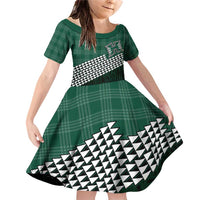 Rainbow Warriors Hawaii Personalized Palaka Family Matching Off Shoulder Short Dress and Hawaiian Shirt LT7 Daughter's Dress Green - Polynesian Pride