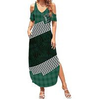 Rainbow Warriors Hawaii Personalized Palaka Family Matching Summer Maxi Dress and Hawaiian Shirt LT7 Mom's Dress Green - Polynesian Pride