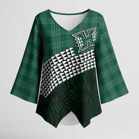 Rainbow Warriors Hawaii Personalized Palaka Kimono Sleeve Blouse LT7 Female Green - Polynesian Pride