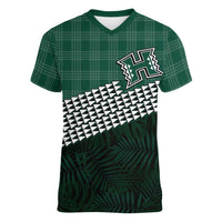 Rainbow Warriors Hawaii Personalized Palaka Women V-Neck T-Shirt LT7 Female Green - Polynesian Pride