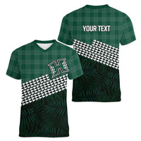 Rainbow Warriors Hawaii Personalized Palaka Women V-Neck T-Shirt LT7 - Polynesian Pride