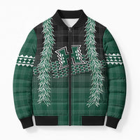 Rainbow Warriors Hawaii Palaka Bomber Puffer Jacket Maile Lei LT7 Unisex Dark Green - Polynesian Pride