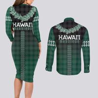 Rainbow Warriors Hawaii Palaka Couples Matching Long Sleeve Bodycon Dress and Long Sleeve Button Shirt Maile Lei LT7 - Polynesian Pride