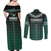 Rainbow Warriors Hawaii Palaka Couples Matching Off Shoulder Maxi Dress and Long Sleeve Button Shirt Maile Lei LT7 - Polynesian Pride