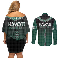 Rainbow Warriors Hawaii Palaka Couples Matching Off Shoulder Short Dress and Long Sleeve Button Shirt Maile Lei LT7 - Polynesian Pride
