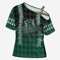 Rainbow Warriors Hawaii Palaka Cross Shoulder Shirt Maile Lei LT7 Female Dark Green - Polynesian Pride