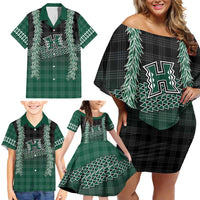 Rainbow Warriors Hawaii Palaka Family Matching Off Shoulder Short Dress and Hawaiian Shirt Maile Lei - Polynesian Pride