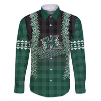 Rainbow Warriors Hawaii Palaka Family Matching Off Shoulder Short Dress and Hawaiian Shirt Maile Lei LT7 Dad's Shirt - Long Sleeve Dark Green - Polynesian Pride