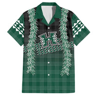 Rainbow Warriors Hawaii Palaka Family Matching Puletasi and Hawaiian Shirt Maile Lei LT7 Dad's Shirt - Short Sleeve Dark Green - Polynesian Pride
