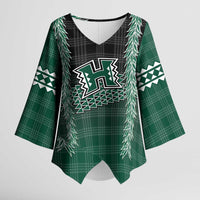 Rainbow Warriors Hawaii Palaka Kimono Sleeve Blouse Maile Lei LT7 Female Dark Green - Polynesian Pride