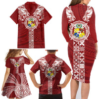 Tonga Independence Day Family Matching Long Sleeve Bodycon Dress and Hawaiian Shirt Tongatapu Lion Ngatu Motifs