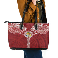 Tonga Independence Day Leather Tote Bag Tongatapu Lion Ngatu Motifs LT7 - Polynesian Pride