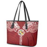 Tonga Independence Day Leather Tote Bag Tongatapu Lion Ngatu Motifs LT7 - Polynesian Pride
