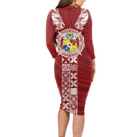 Tonga Independence Day Long Sleeve Bodycon Dress Tongatapu Lion Ngatu Motifs