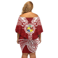 Tonga Independence Day Off Shoulder Short Dress Tongatapu Lion Ngatu Motifs LT7 - Polynesian Pride