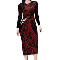 Tonga Independence Day Family Matching Long Sleeve Bodycon Dress and Hawaiian Shirt Tongatapu Lion Ngatu Motifs Black Ver.