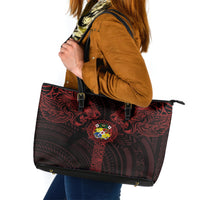 Tonga Independence Day Leather Tote Bag Tongatapu Lion Ngatu Motifs Black Ver. LT7 Black - Polynesian Pride