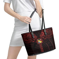 Tonga Independence Day Leather Tote Bag Tongatapu Lion Ngatu Motifs Black Ver. LT7 - Polynesian Pride