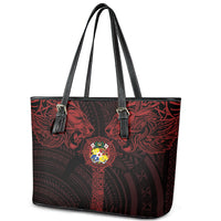 Tonga Independence Day Leather Tote Bag Tongatapu Lion Ngatu Motifs Black Ver. LT7 - Polynesian Pride