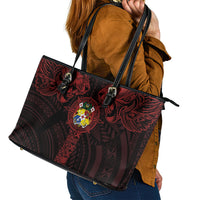 Tonga Independence Day Leather Tote Bag Tongatapu Lion Ngatu Motifs Black Ver. LT7 - Polynesian Pride