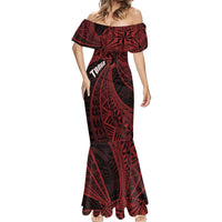 Tonga Independence Day Mermaid Dress Tongatapu Lion Ngatu Motifs Black Ver. LT7 - Polynesian Pride