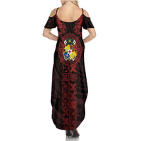 Tonga Independence Day Summer Maxi Dress Tongatapu Lion Ngatu Motifs Black Ver. LT7 - Polynesian Pride