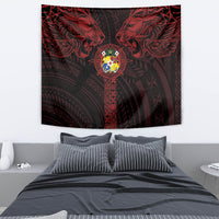 Tonga Independence Day Tapestry Tongatapu Lion Ngatu Motifs Black Ver. LT7 - Polynesian Pride