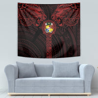 Tonga Independence Day Tapestry Tongatapu Lion Ngatu Motifs Black Ver. LT7 - Polynesian Pride
