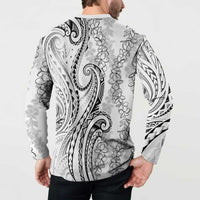 Polynesia Plumeria Lei Button Sweatshirt White Curves Motif LT7 - Polynesian Pride