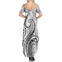 Polynesia Plumeria Lei Family Matching Summer Maxi Dress and Hawaiian Shirt White Curves Motif