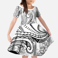 Polynesia Plumeria Lei Kid Short Sleeve Dress White Curves Motif LT7 KID White - Polynesian Pride