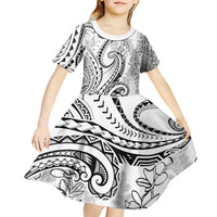 Polynesia Plumeria Lei Kid Short Sleeve Dress White Curves Motif LT7 - Polynesian Pride