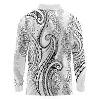 Polynesia Plumeria Lei Long Sleeve Polo Shirt White Curves Motif
